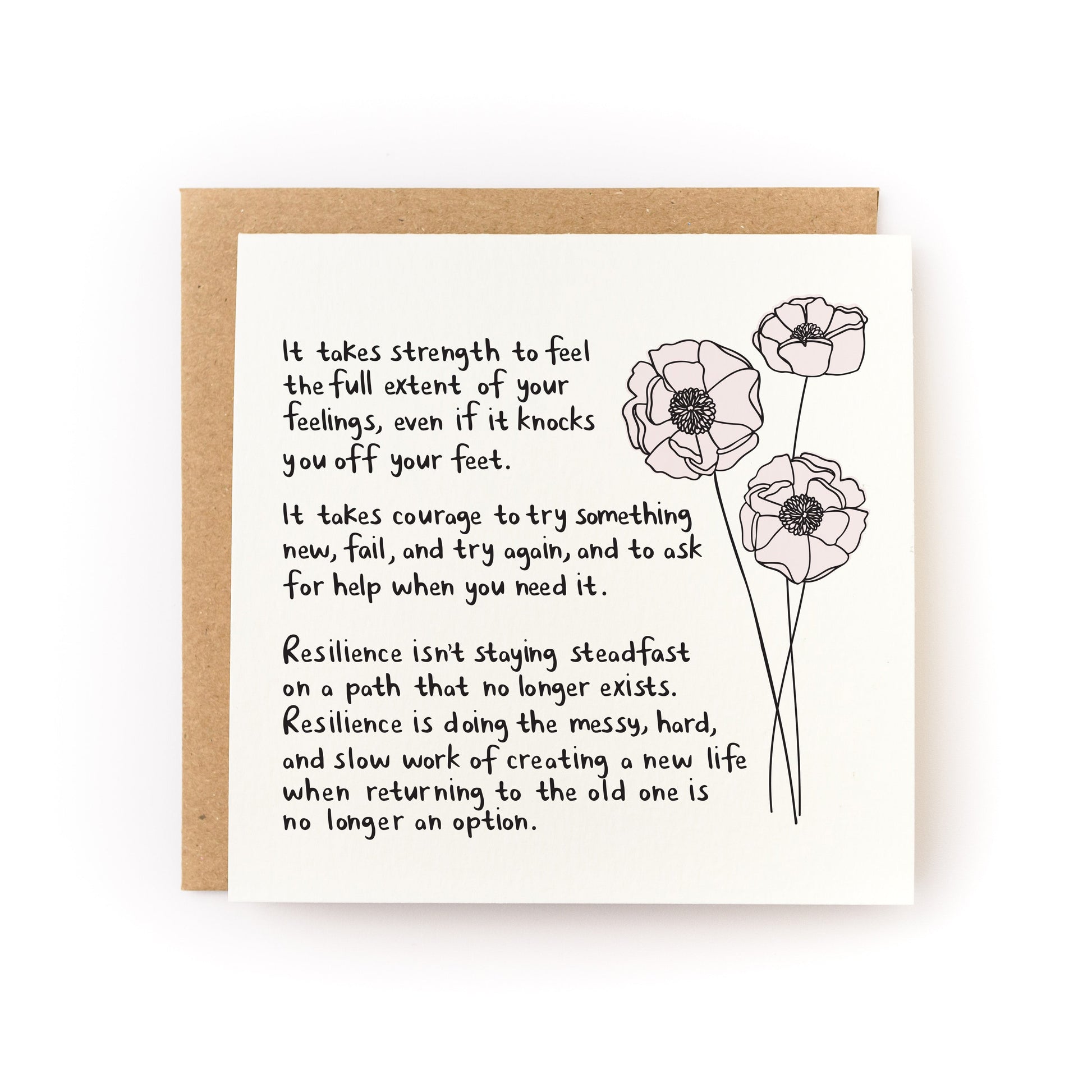 True Resilience Letterpress Card featuring inspirational text and flower illustration on soft white cardstock.