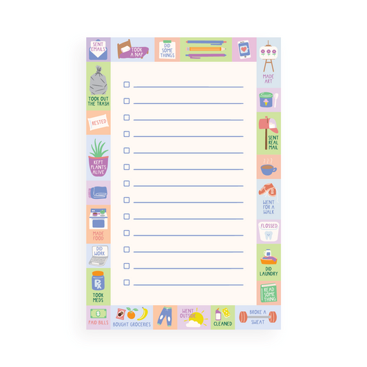 Everyday Wins Notepad with checklist design and colorful illustrated task reminders around the border.