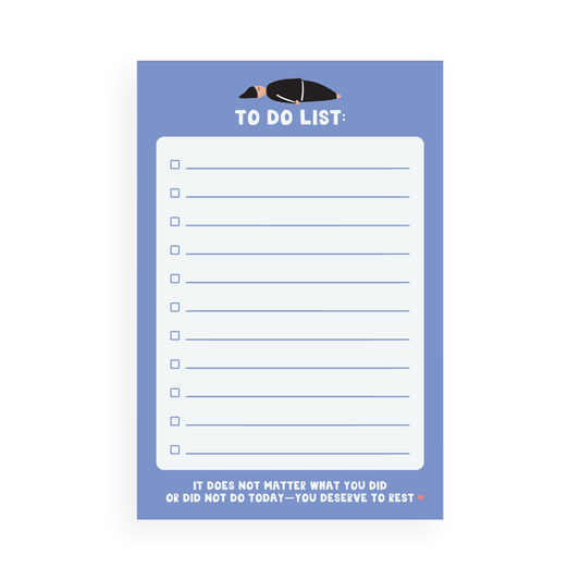 Deserve to Rest Notepad blue 4x6 inches to do list with motivational quote and 50 blank pages.