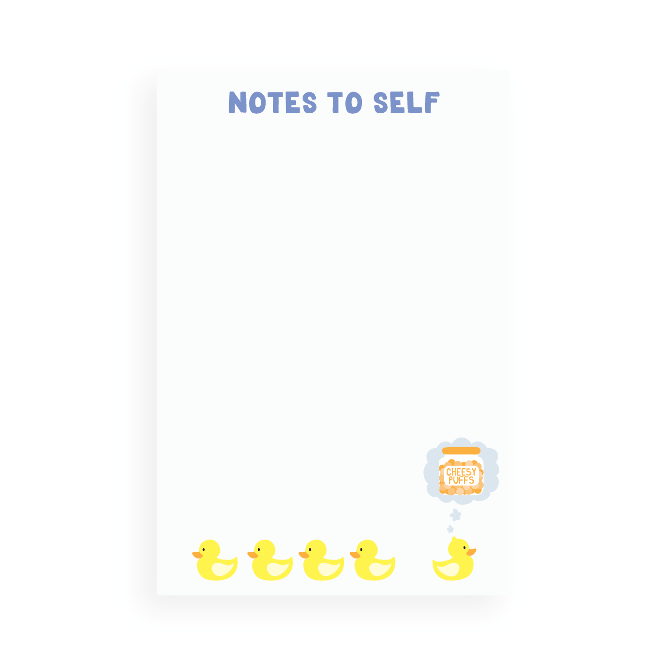 Ducks in a Row Notepad with "Notes to Self" text, featuring five yellow ducks and 50 blank pages.