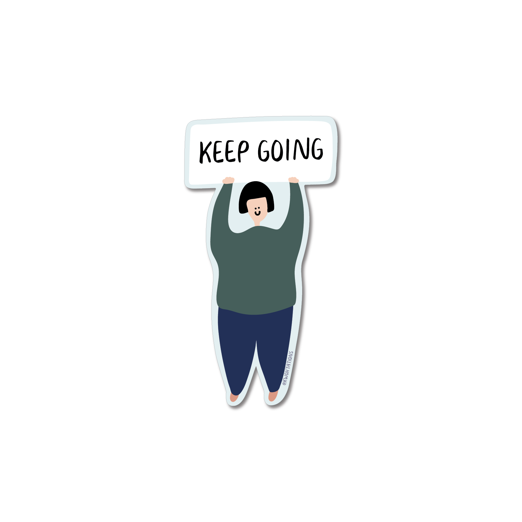 Keep Going Sticker showing a person holding a sign with "KEEP GOING" text, motivational laptop or notebook decal.