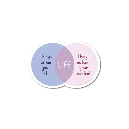 Life Venn Diagram Sticker showing overlapping circles labeled Things within your control and Things outside your control.