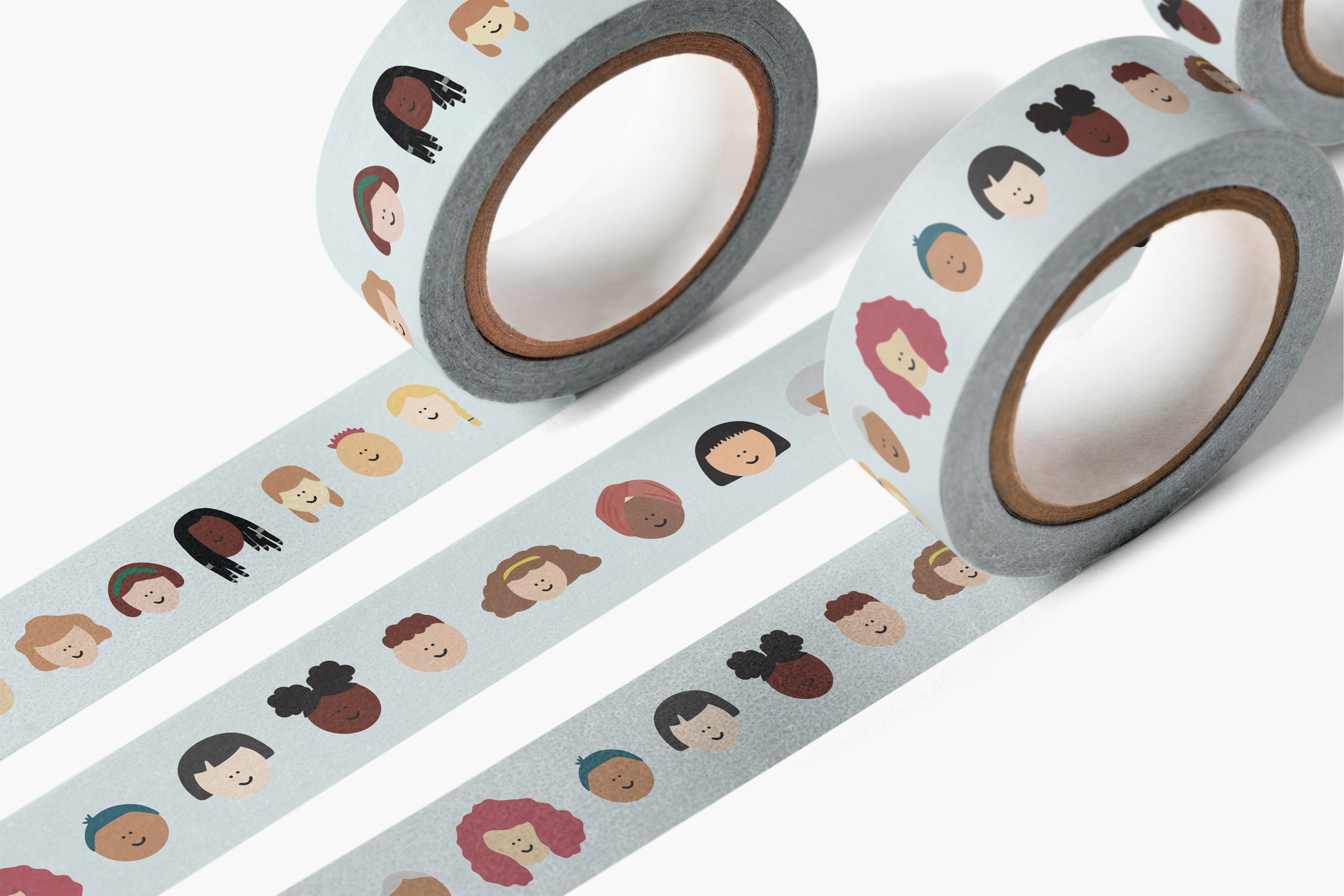 Stronger Together Washi Tape featuring diverse illustrated faces on 15mm wide washi paper tape rolls.