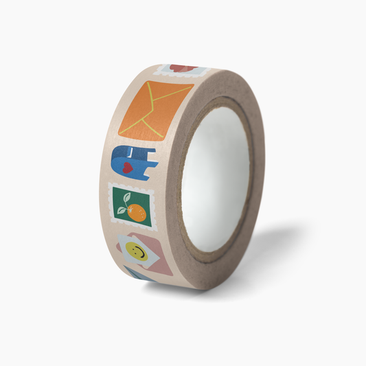 Happy Mail Washi Tape roll with cute mail-themed illustrations 15mm wide and 10m long in protective wrap