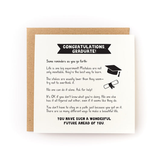 Congrats Graduate Letterpress Card with motivational text, graduation cap, and diploma illustration on white cardstock.