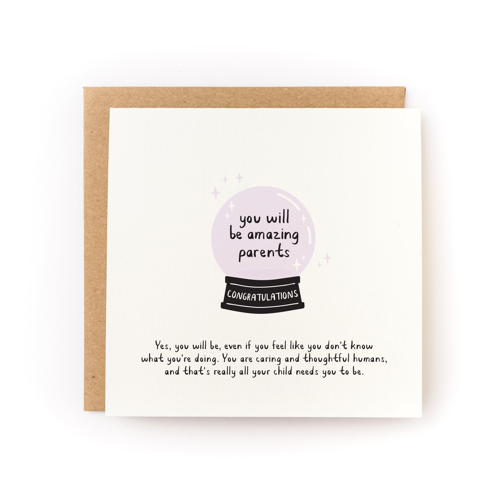 Amazing Parents Letterpress Card featuring a crystal ball design with a heartfelt message for new parents.