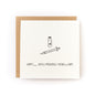 Happy X on HRT! Gender Transition Letterpress Card with syringe and vial illustration on white cardstock.