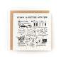Stuff Is Better With You Letterpress Card with black illustrations and text on white cardstock with kraft envelope.