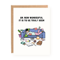 Wonderful to Be Seen Valentine's Day Card showing a person relaxing on a couch surrounded by snacks and books.
