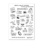 Black and white illustrated mental health sticker sheet with self-care reminders like run, write, call, and relax icons.