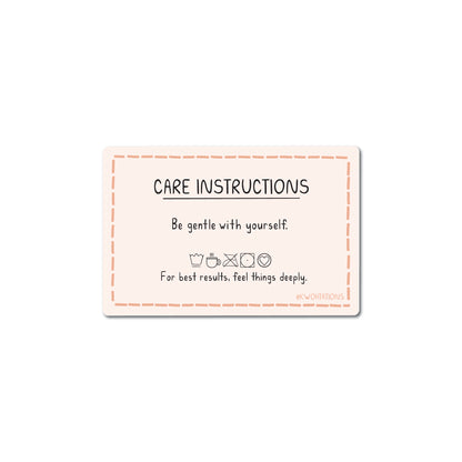 Matte vinyl sticker with a gentle self-care message and playful care symbols on a soft peach background.