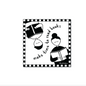 Black and white illustration of two simple figures, one upright and one upside down, both reading books, surrounded by the phrase "make time to read books" in a checkered border.